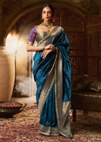 Blue Banarasi Soft Silk Saree with Woven Lace Border