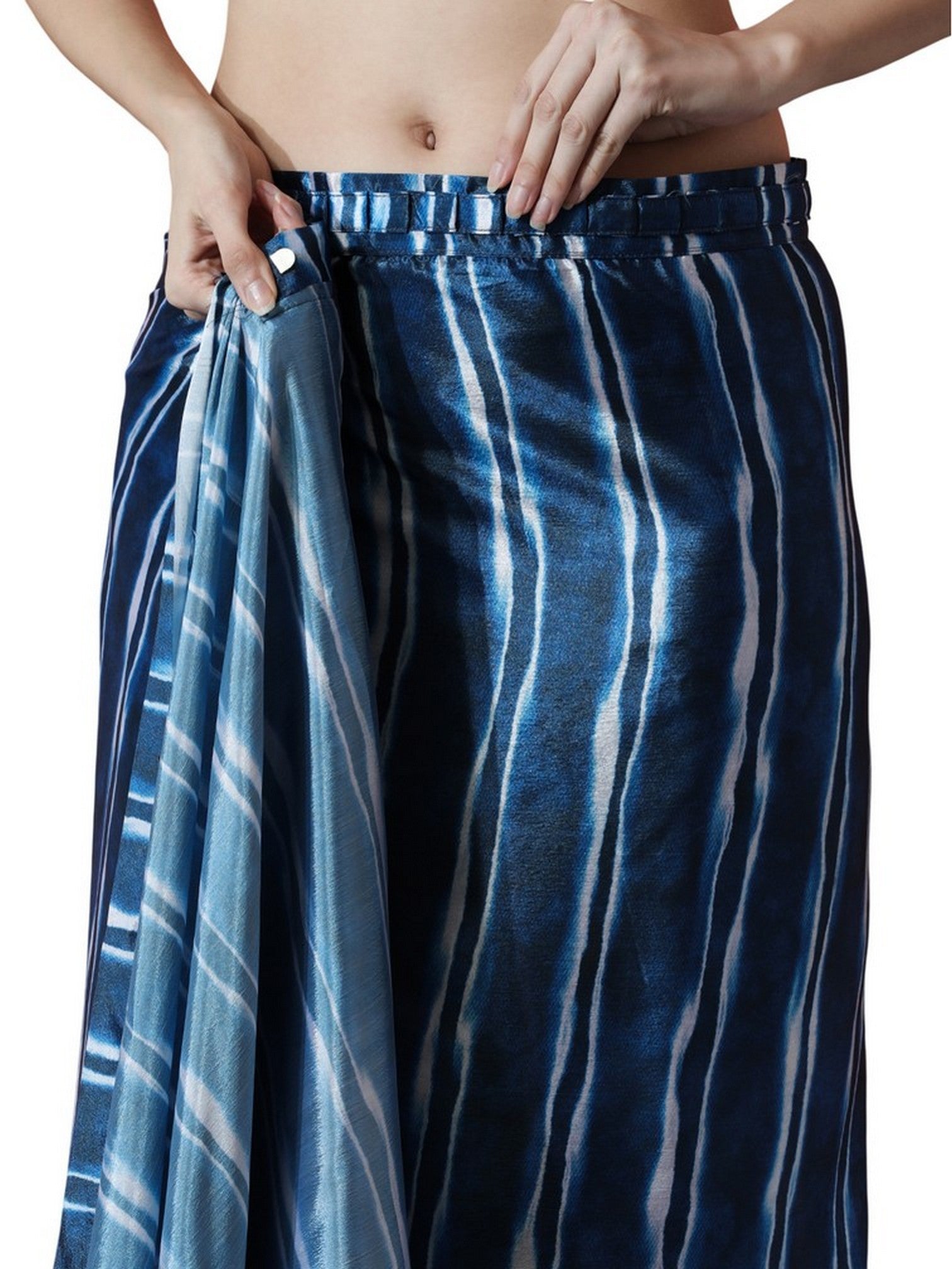 Blue Beautiful Chinon Designer Digital Printed Ready To Wear Ceremonial Saree