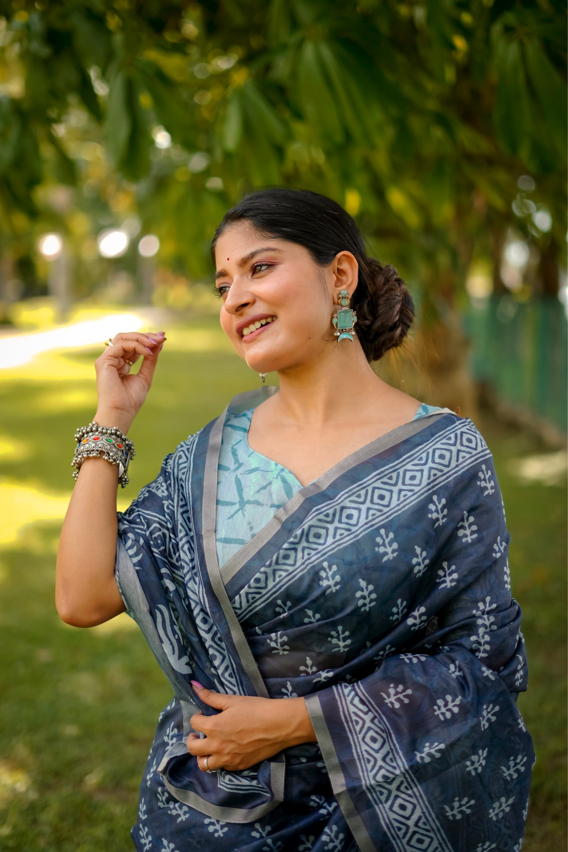 Blue Beautiful Cotton Fabric Saree With Designer Digital Printed