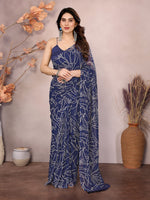 Blue Beautiful Designer Printed Ready To Wear Saree For Fancy Looks