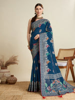 Blue Beautiful Designer Table Printed With Foil Cotton Blended Saree