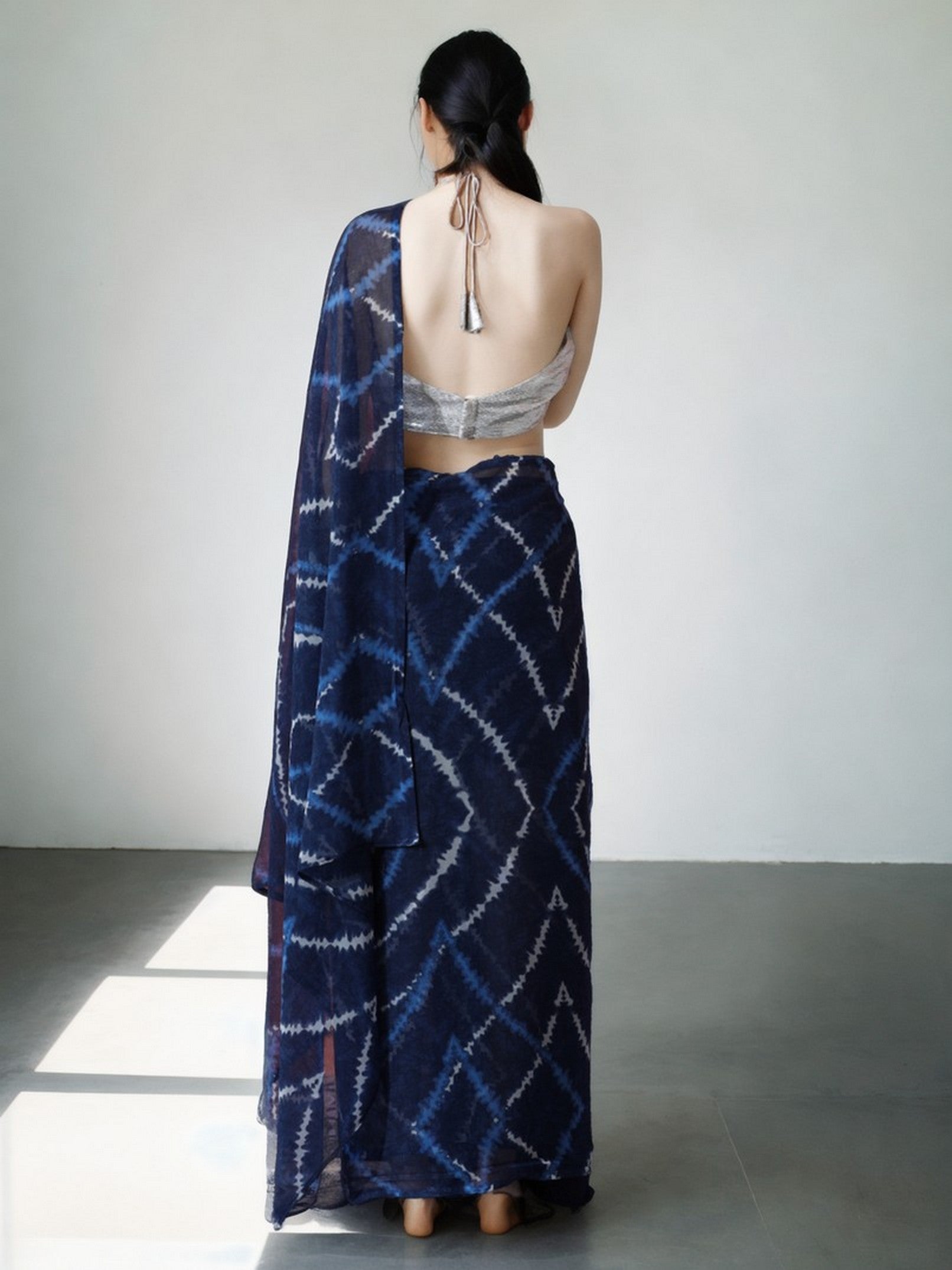 Blue Beautiful Marbel Chiffon Designer Printed Ready To Wear Ceremonial Saree