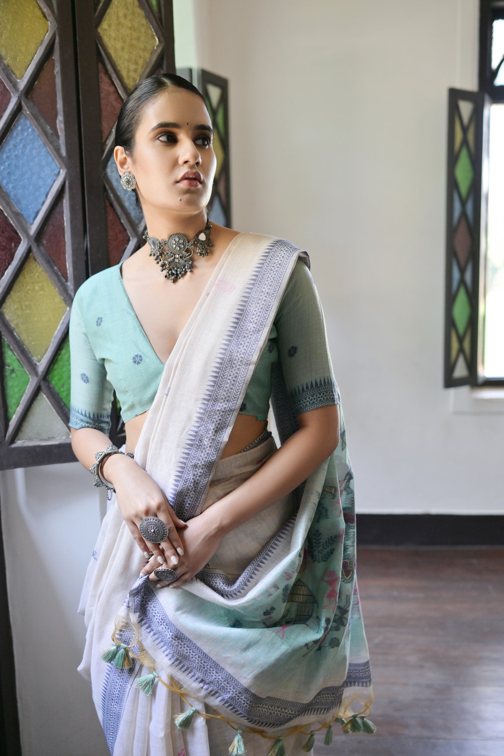 Blue Beautiful Muga Cotton Summer Special Festive Saree