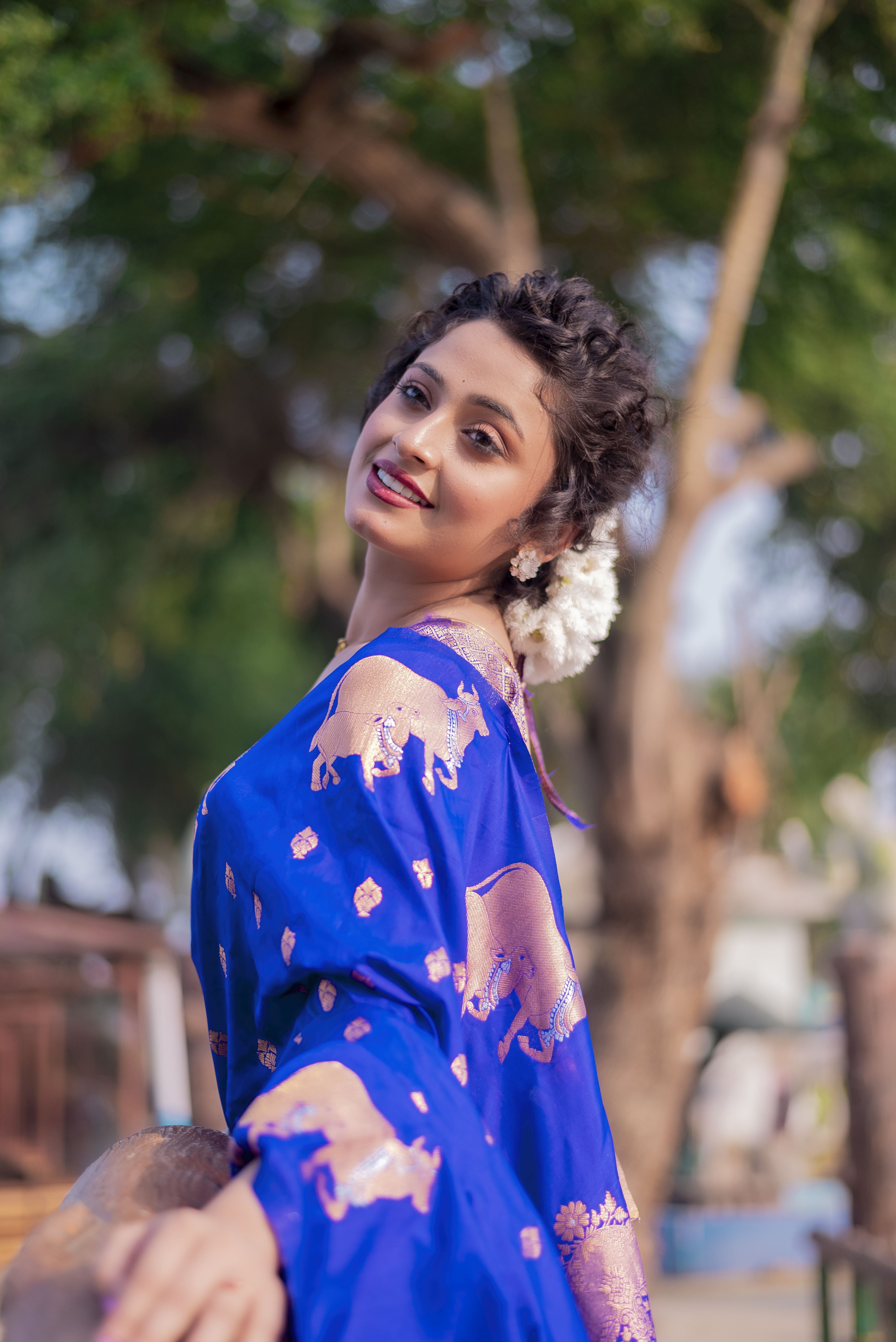 Blue Beautiful Woven Jari Nandi Designer Moonga Silk Saree
