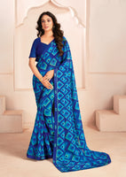 Blue Bemberg Georgette Elegant Designer Digital Printed Ceremonial Classy Saree
