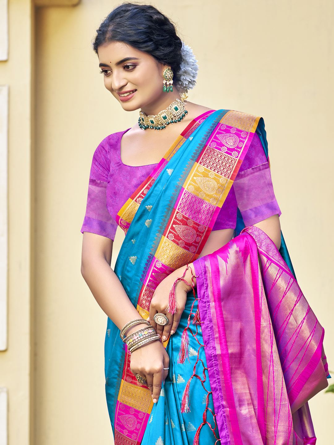 Blue Blossom Elegance Soft Silk Saree