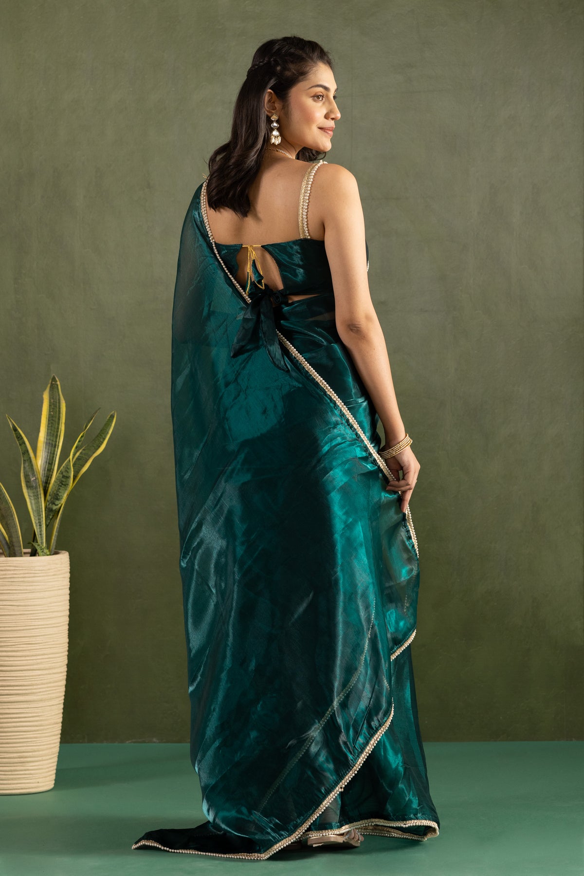 Blue Chiffon Ready To Wear Designer Solid Partywear Saree