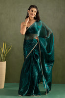 Blue Chiffon Ready To Wear Designer Solid Partywear Saree