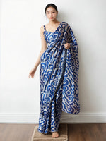 Blue Chinnon Partywear Printed Girlie Ready To Wear Saree