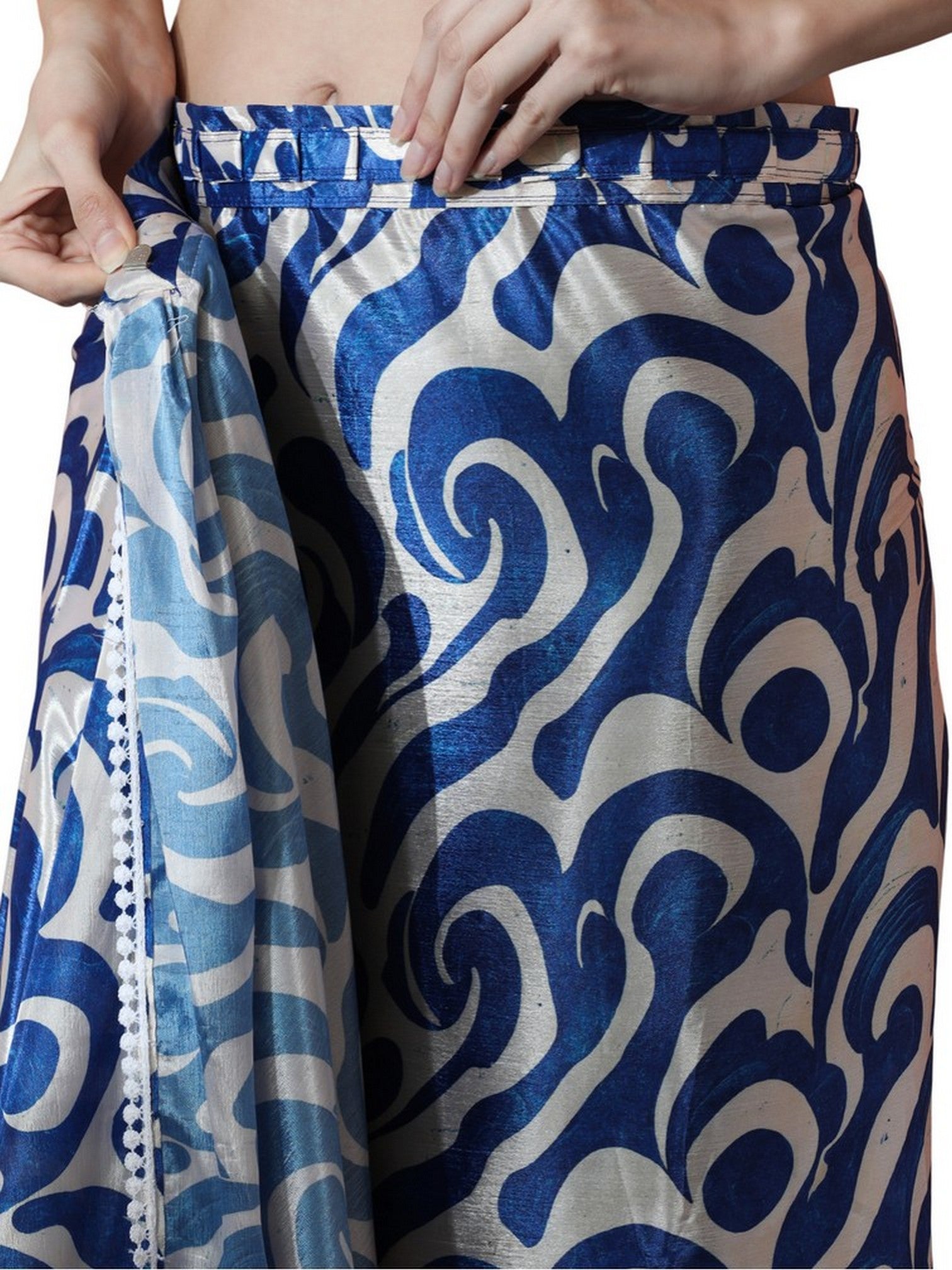Blue Chinnon Partywear Printed Girlie Ready To Wear Saree