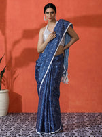 Blue Chinon Designer Digital Printed Saree For Ceremonial Looks