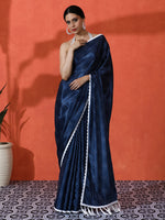 Blue Chinon Designer Digital Printed Saree For Ceremonial Looks