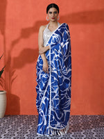 Blue Chinon Designer Digital Printed Saree For Ceremonial Looks