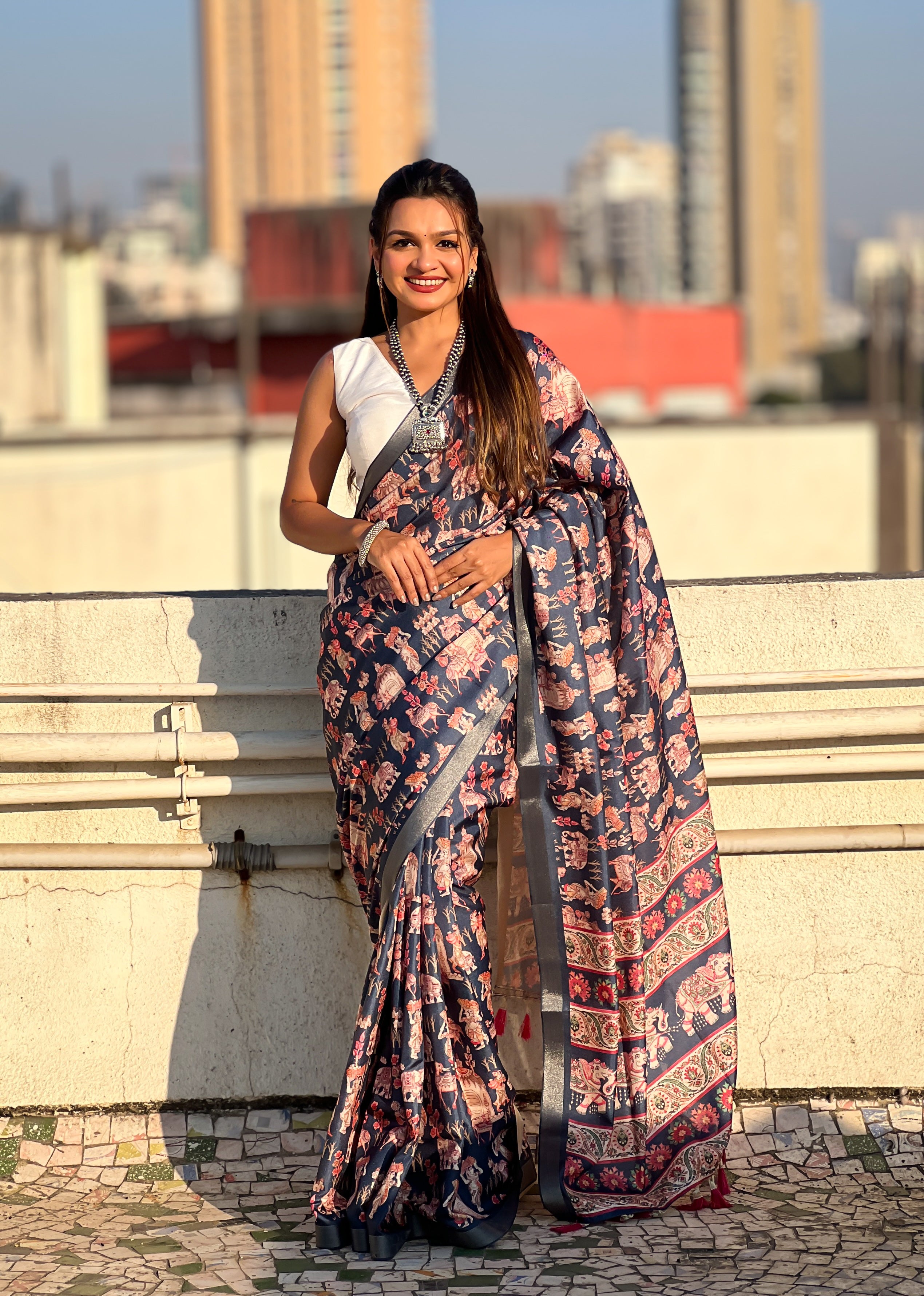 Blue Classic Tussar Silk Saree With Woven And Designer Print Work