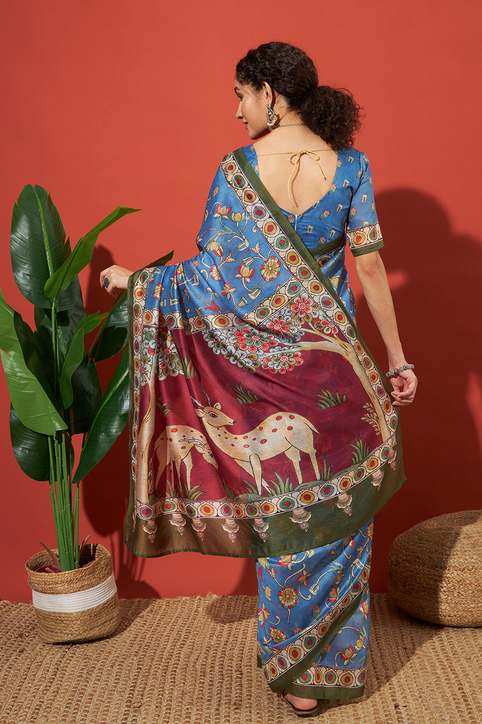 Blue Cotton Silk Designer Digital Printed Ethnic Ceremonial Saree