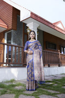 Blue Crepe Designer Partywear Saree