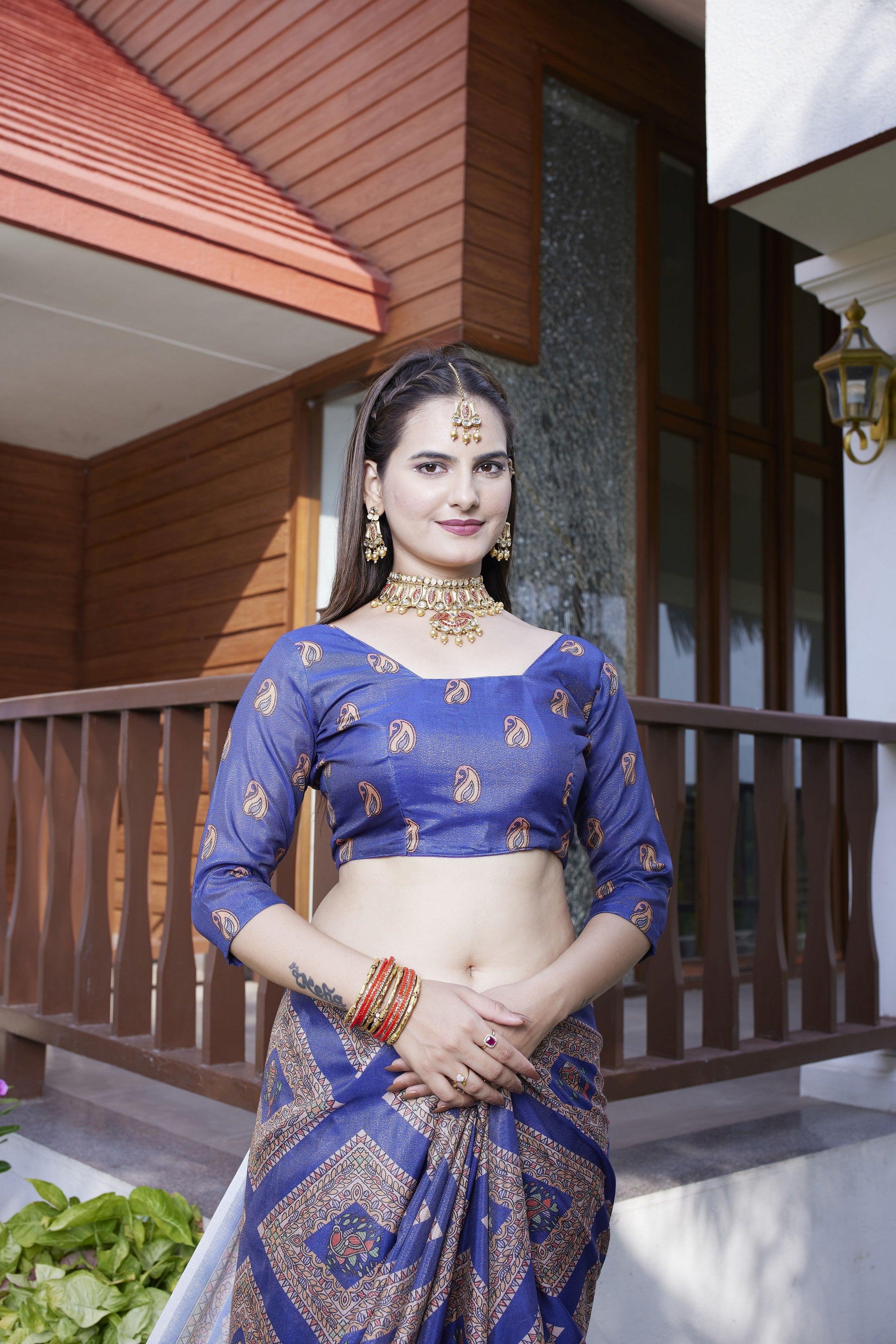 Blue Crepe Designer Partywear Saree