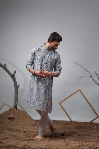 Blue Designer Printed Modal Stylish Kurta Pajama