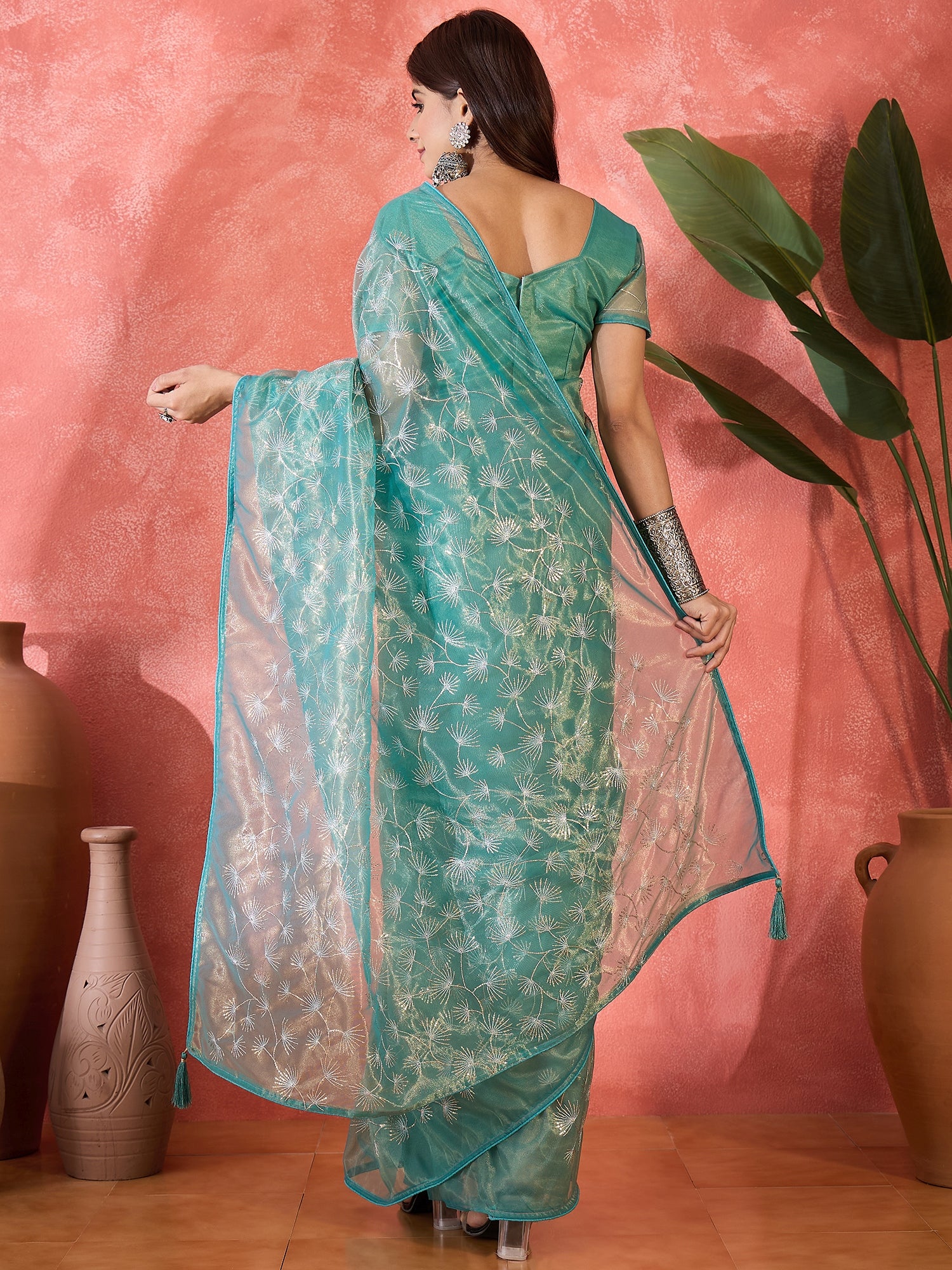 Blue Designer Twill Net Sequins Embroidery Work Saree