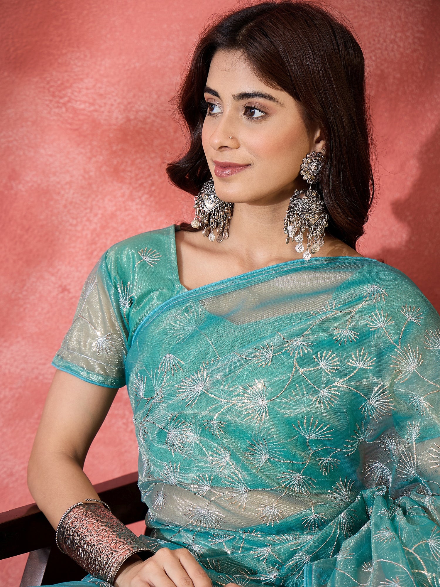 Blue Designer Twill Net Sequins Embroidery Work Saree