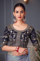 Blue Double Tone Silk Saree with Thread  Sequins Work
