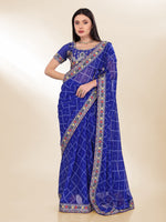 Blue Georgette Bandhej Printed Saree With Graceful Embroidery Work