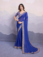 Blue Georgette Designer Partywear Bandhej Saree