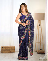 Blue Georgette Fabric Designer Sequins Work Embroidery Saree