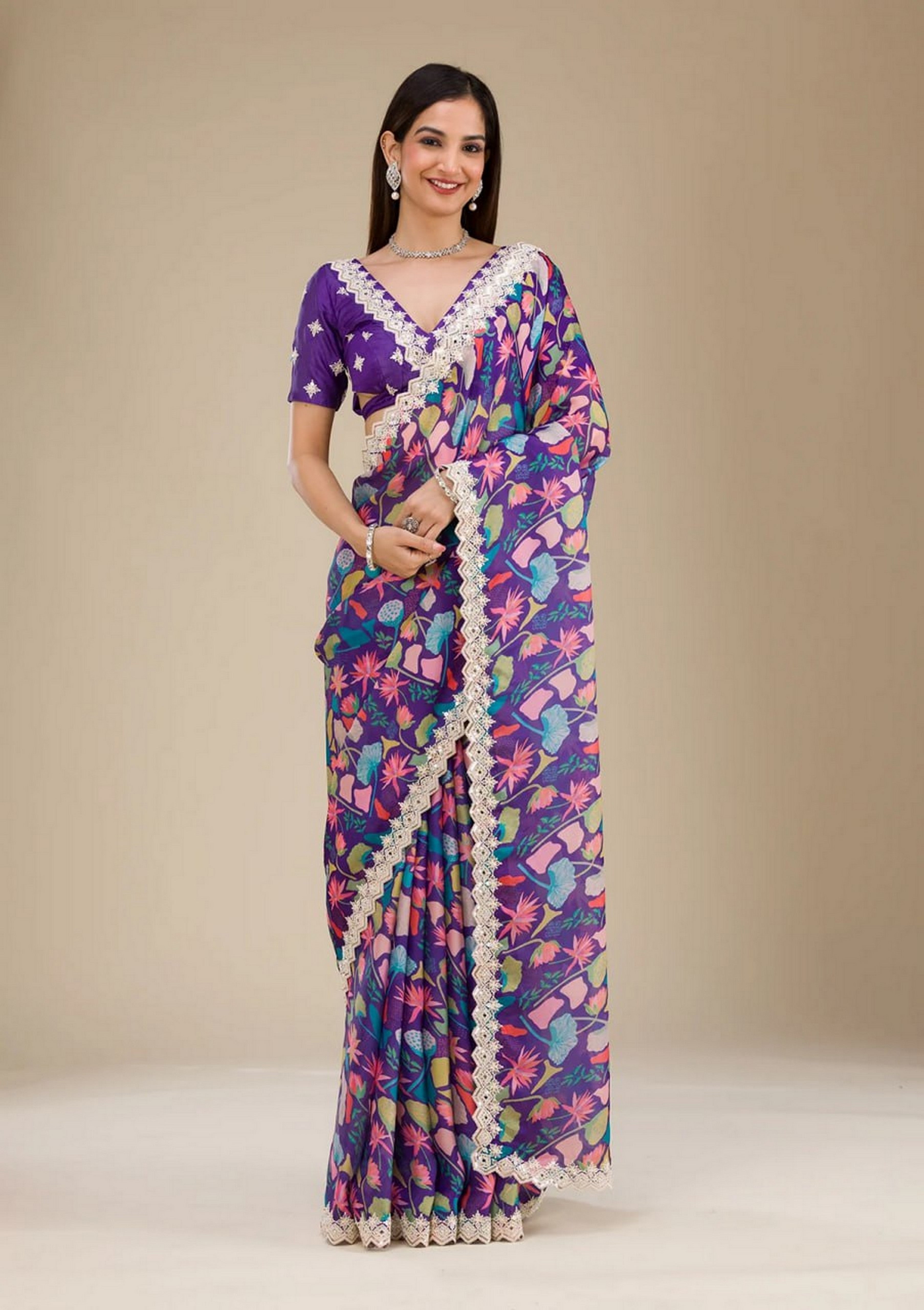 Blue Georgette Girlie Partywear Saree