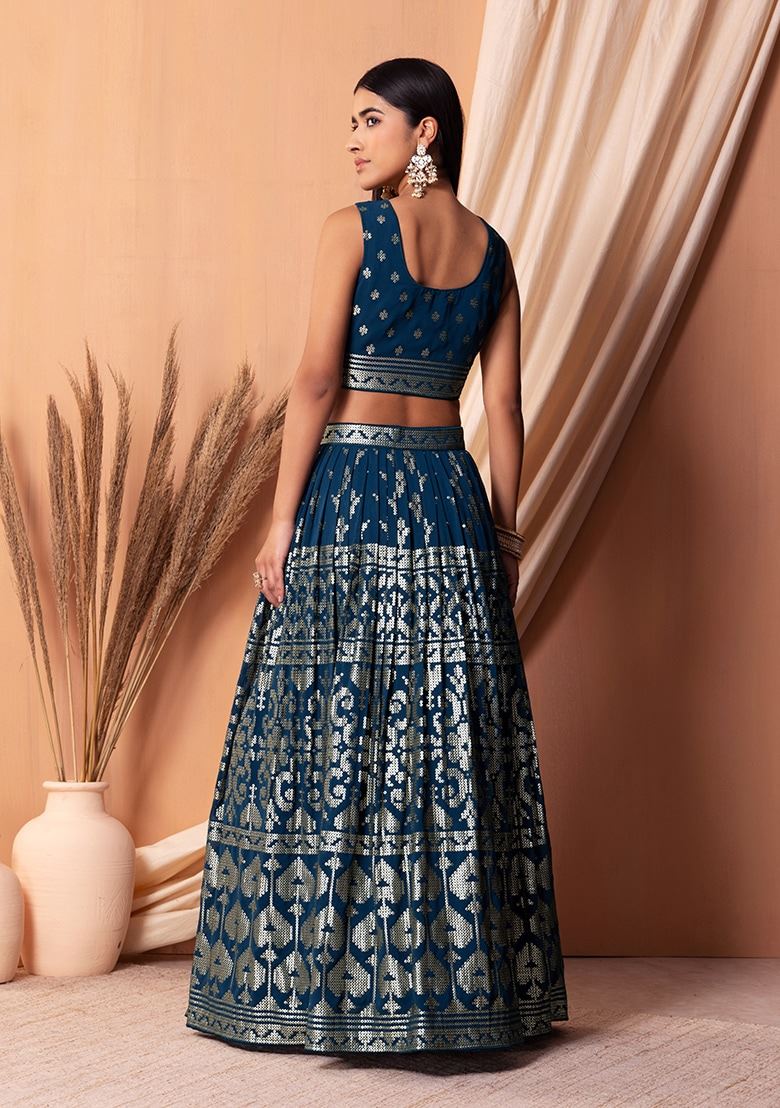 Blue Georgette Lehenga Choli With Sequins & Thread Embroidery Work