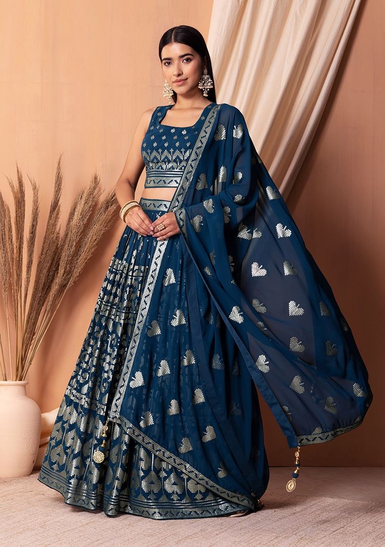Blue Georgette Lehenga Choli With Sequins & Thread Embroidery Work