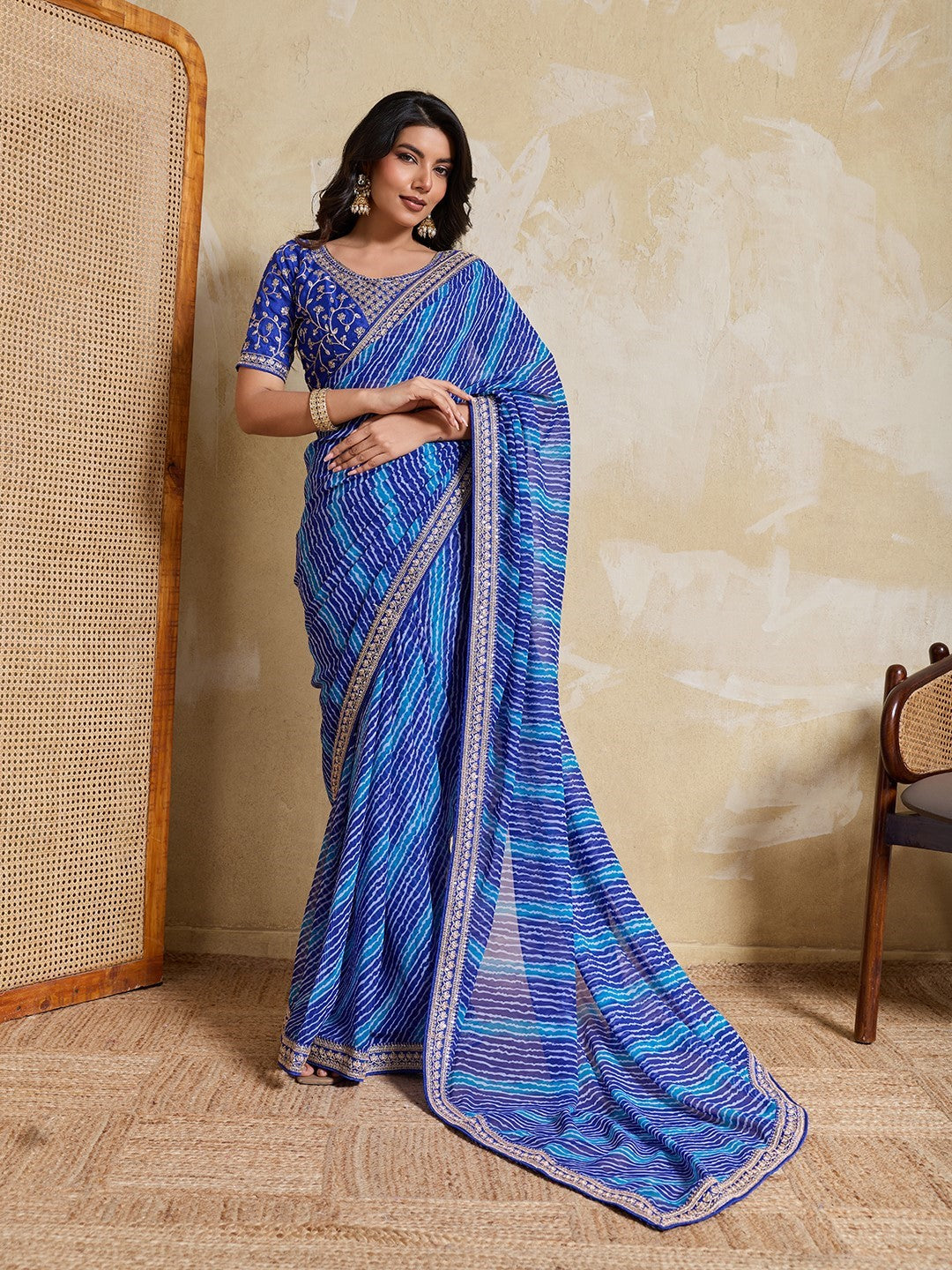 Blue Georgette Saree With Printed Premium Designer Saree