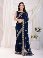 Blue Georgette Sequins Designer Bollywood Saree