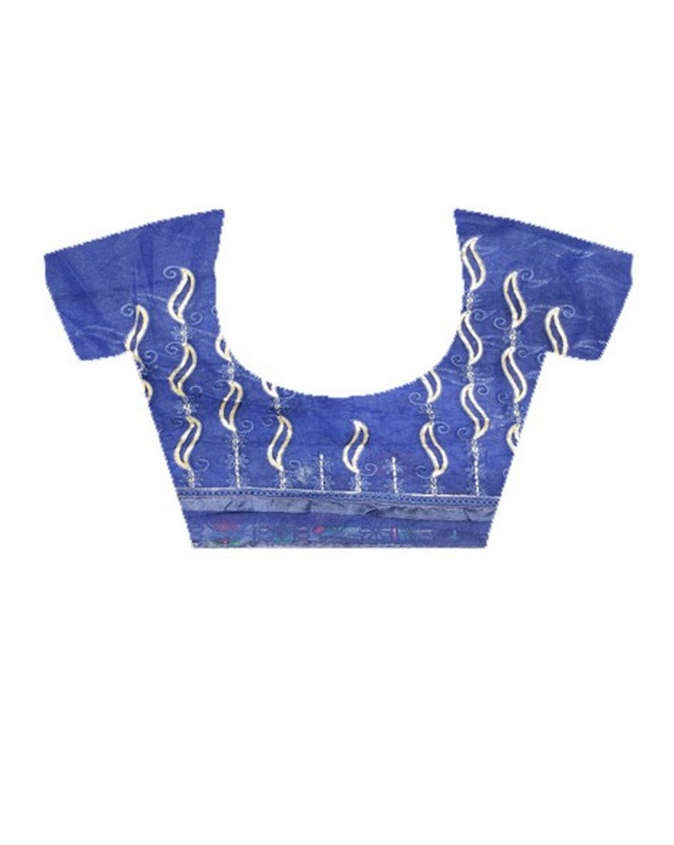 Blue Girlie Butterfly Net Fabric Stylish Resham Embroidered Partywear Saree