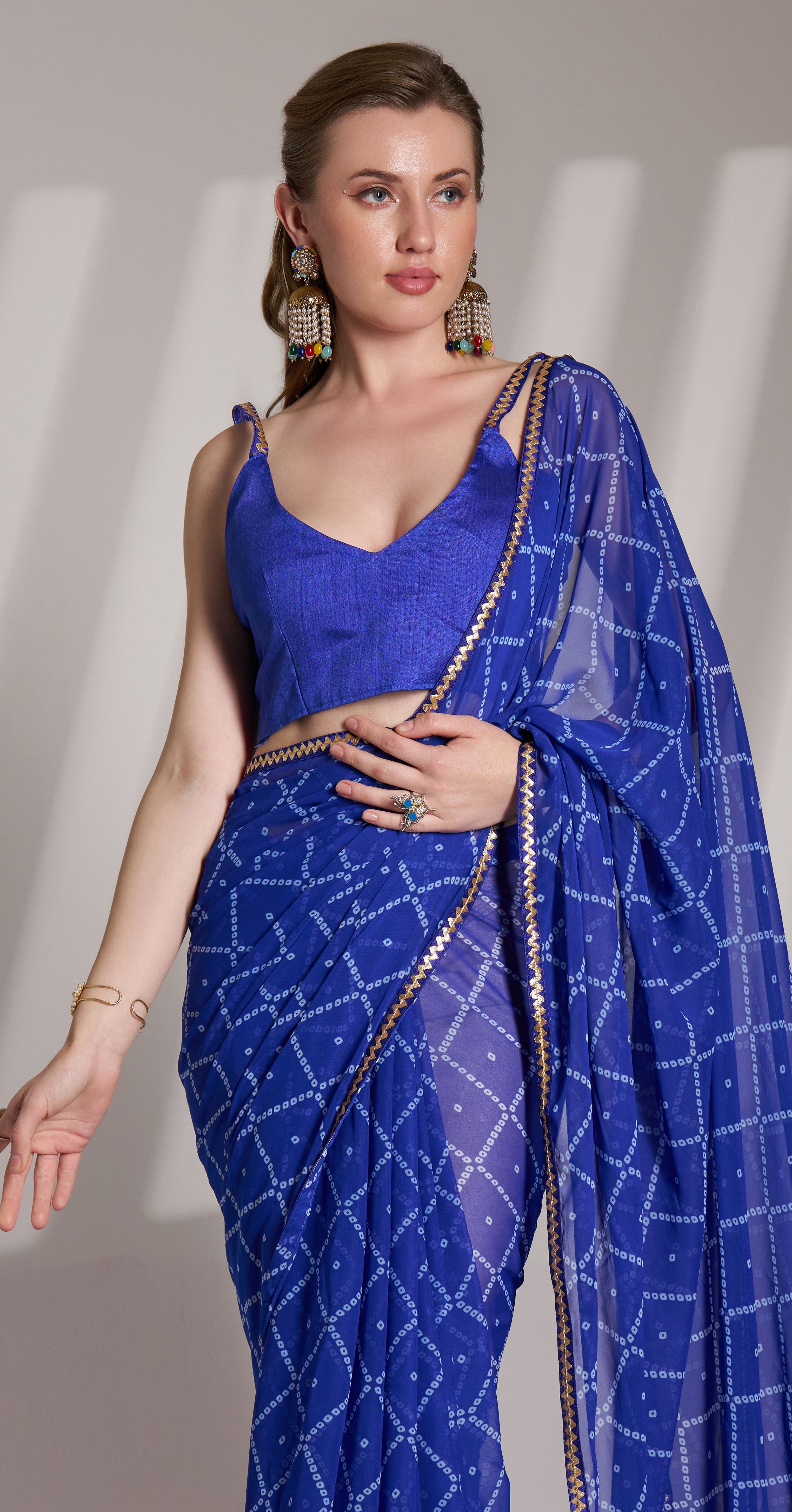 Blue Glamorous Partywear Georgette Bollywood Saree