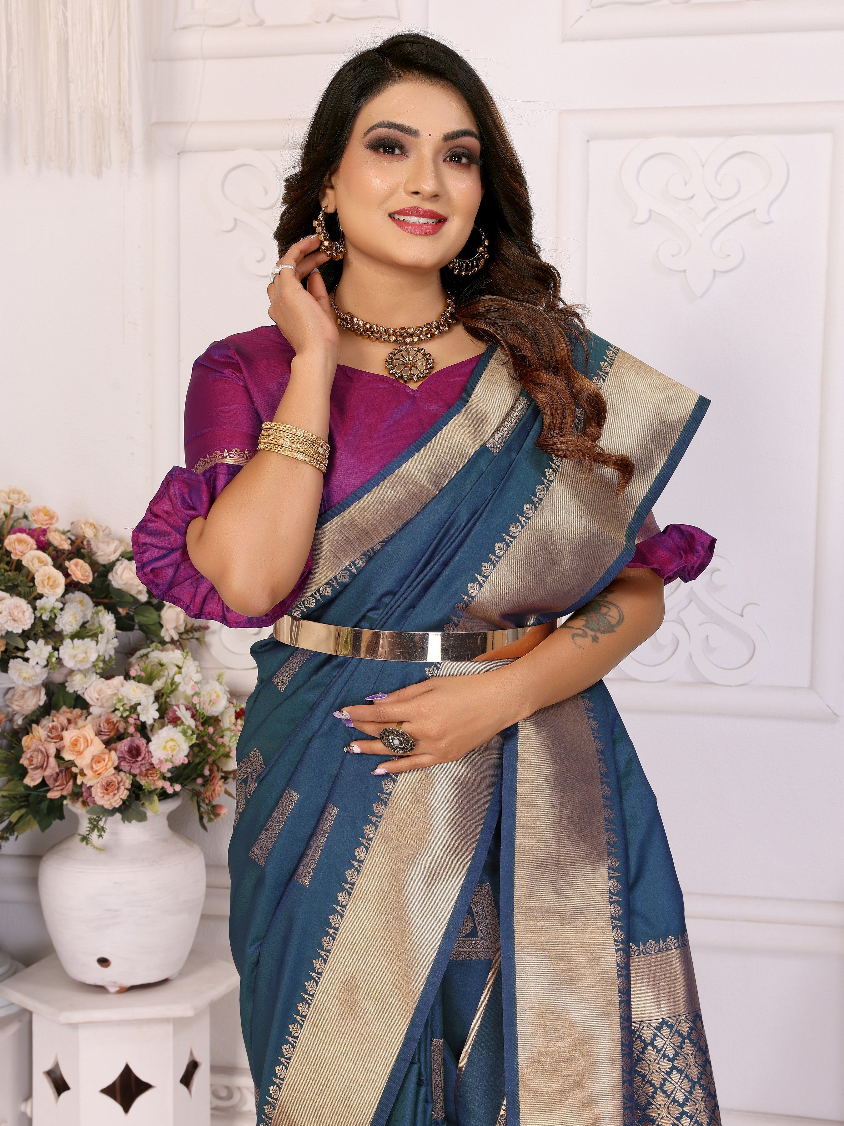 Blue Graceful Soft Silk Saree With Woven Zari Work