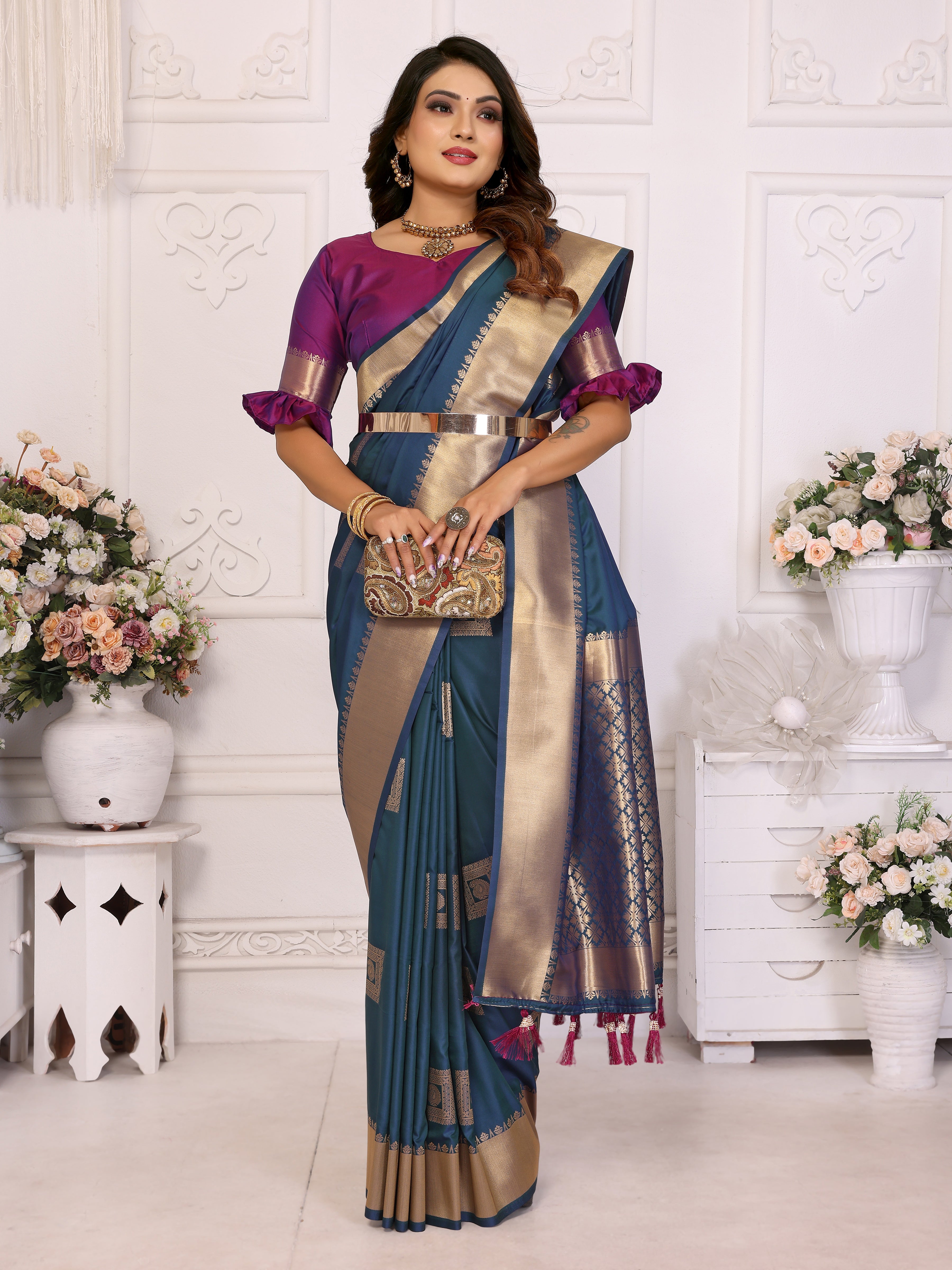 Blue Graceful Soft Silk Saree With Woven Zari Work