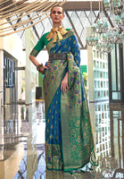 Blue Handloom Silk Saree With  Jacquard Woven Work
