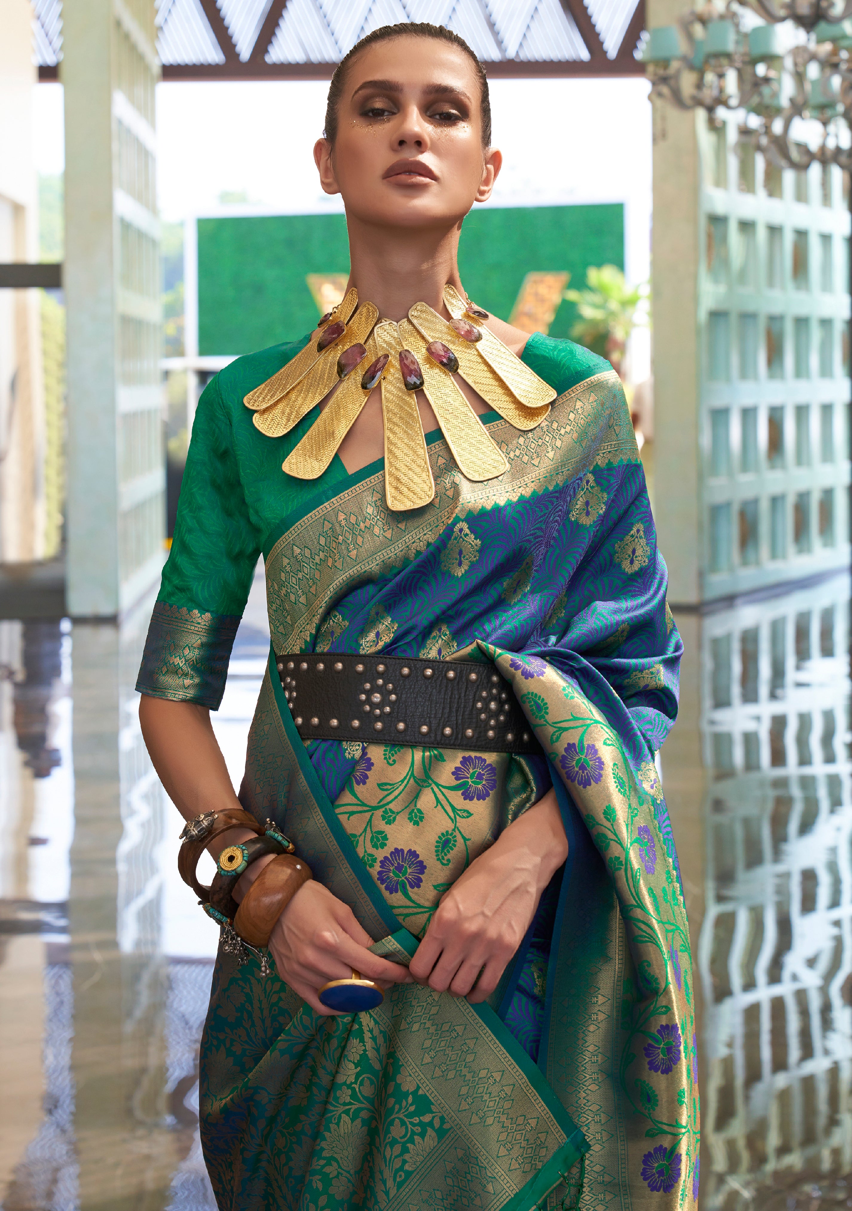 Blue Handloom Silk Saree With  Jacquard Woven Work