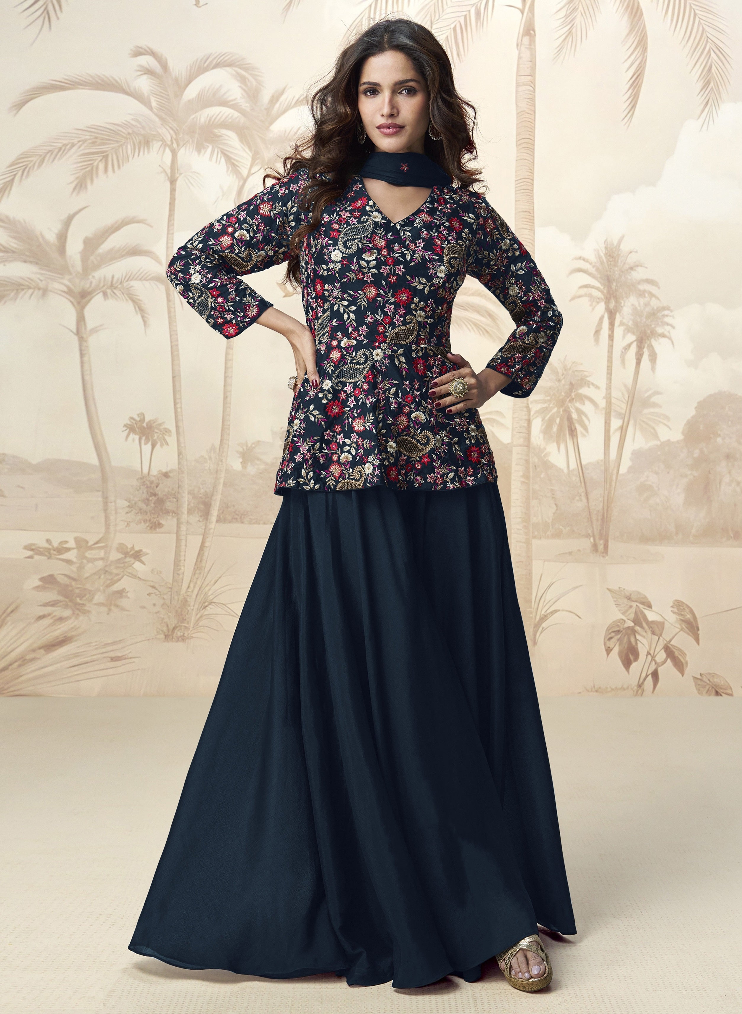 Blue Heavy Designer Suit With Heavy Embroidery Work