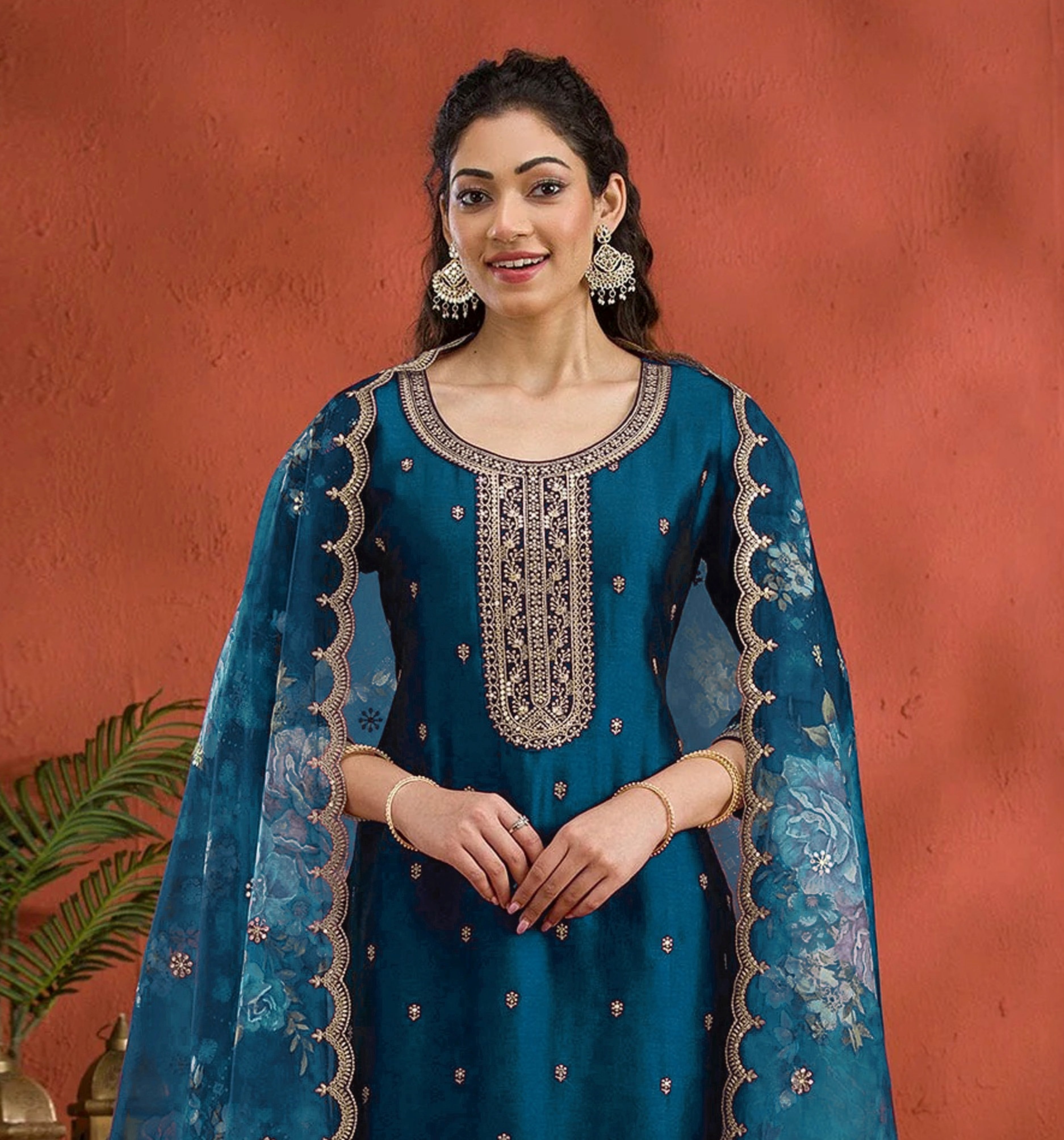 Blue Heavy Designer Suit With Heavy Embroidery Work