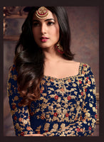 Blue Heavy Designer Suit With Heavy Embroidery Work