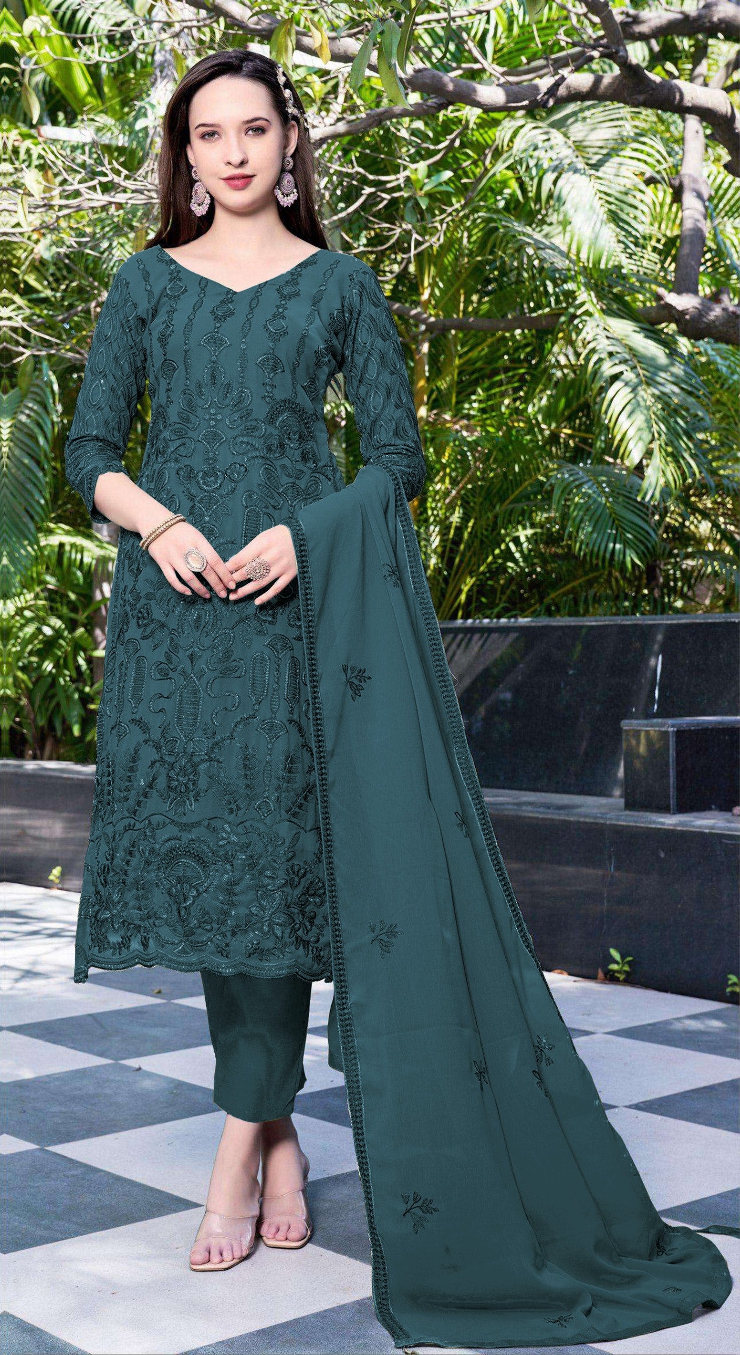 Blue Heavy Designer Suit With Heavy Embroidery Work