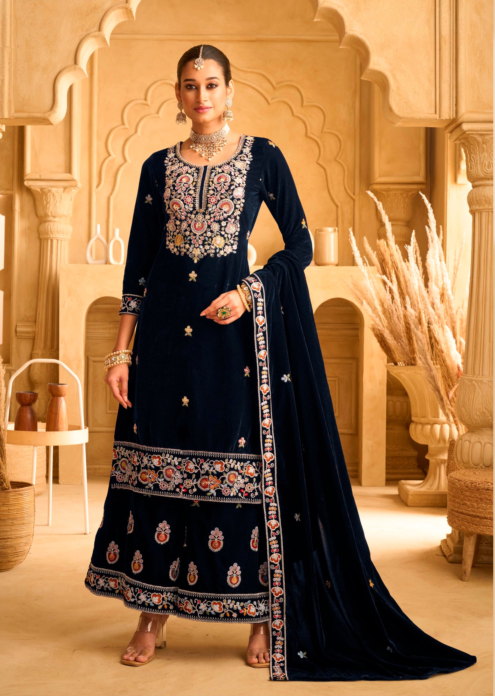 Blue Heavy Designer Suit With Heavy Embroidery Work