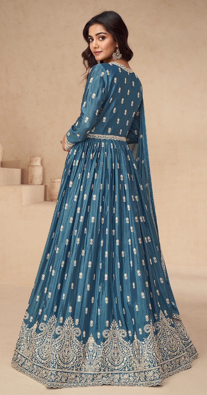 Blue Heavy Designer Suit With Heavy Embroidery Work