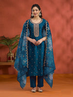 Blue Heavy Designer Suit With Heavy Embroidery Work