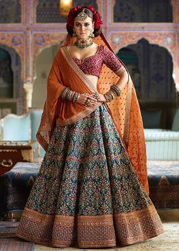 Blue Heavy Embroidered Silk Wedding Lehenga Choli