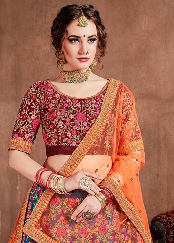 Blue Heavy Embroidered Silk Wedding Lehenga Choli