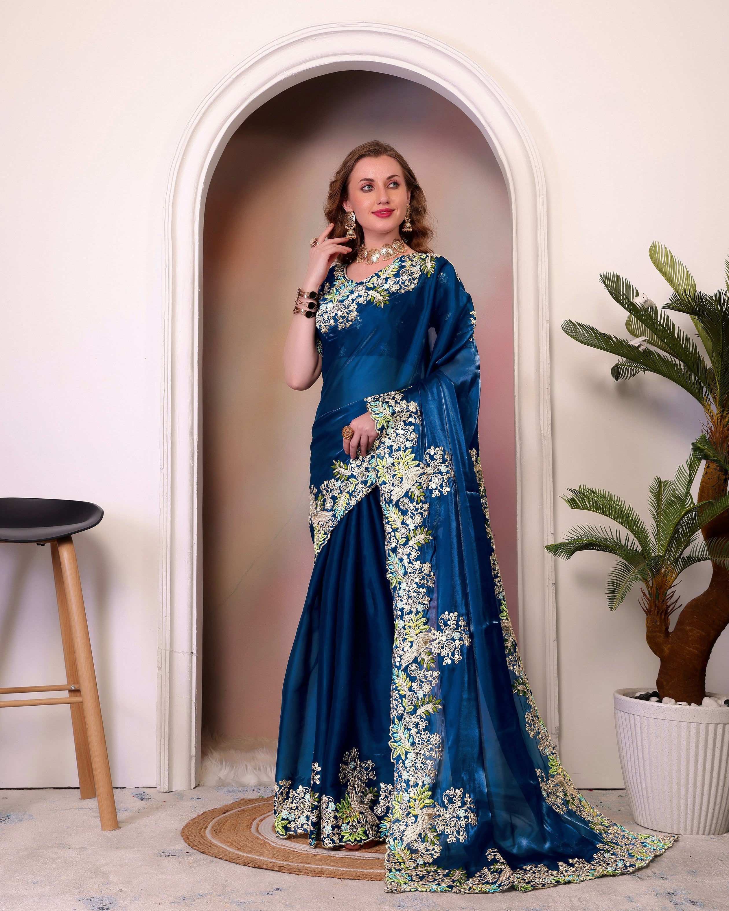 Blue Jimmy Choo Heavy Sequins Work Partywear Saree