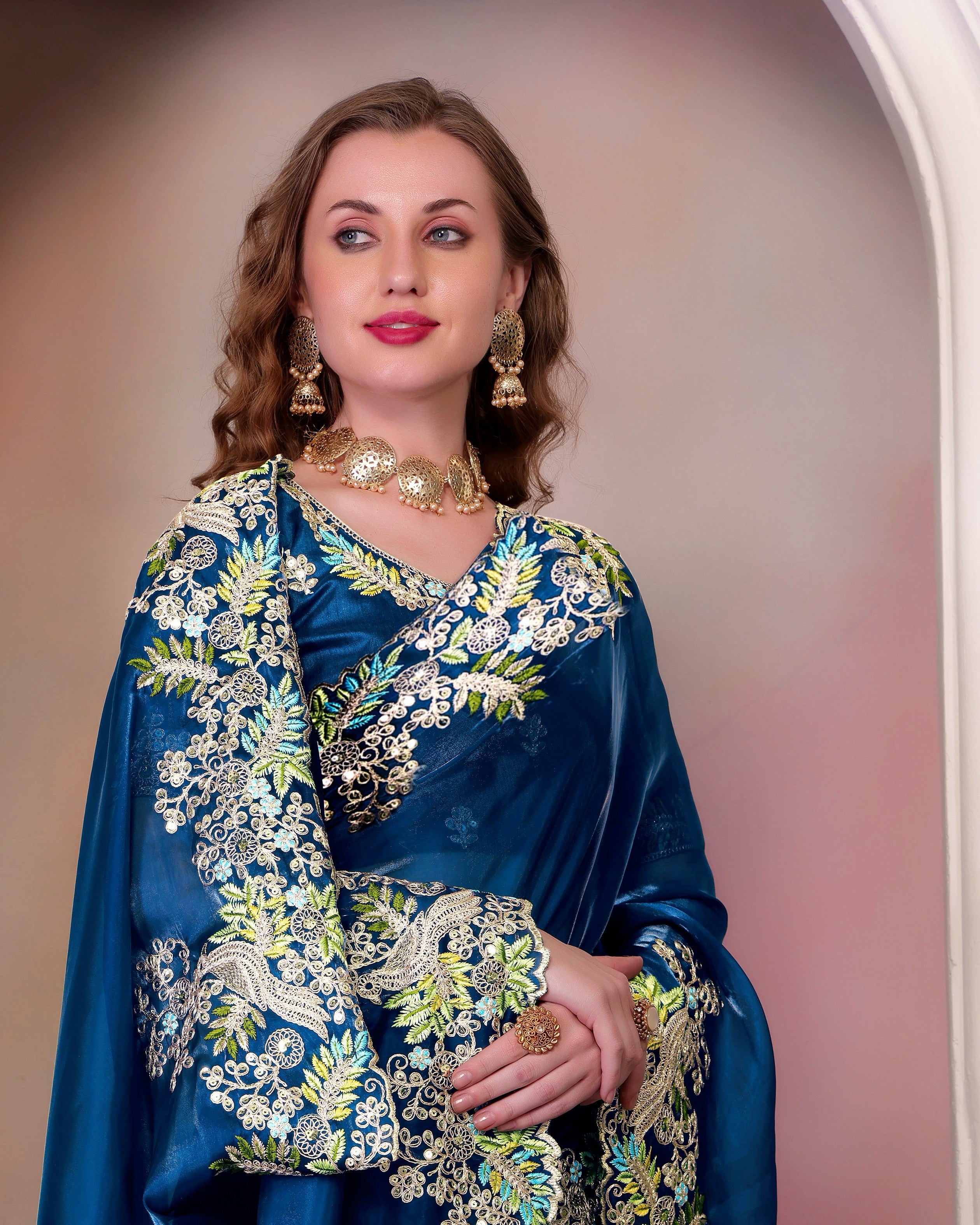 Blue Jimmy Choo Heavy Sequins Work Partywear Saree